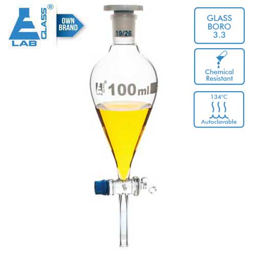 Separating-Funnel-1 Separating Funnel Glass Stopcock 100-2000ml 19/26-29/32 LABGLASS USA - Image 1