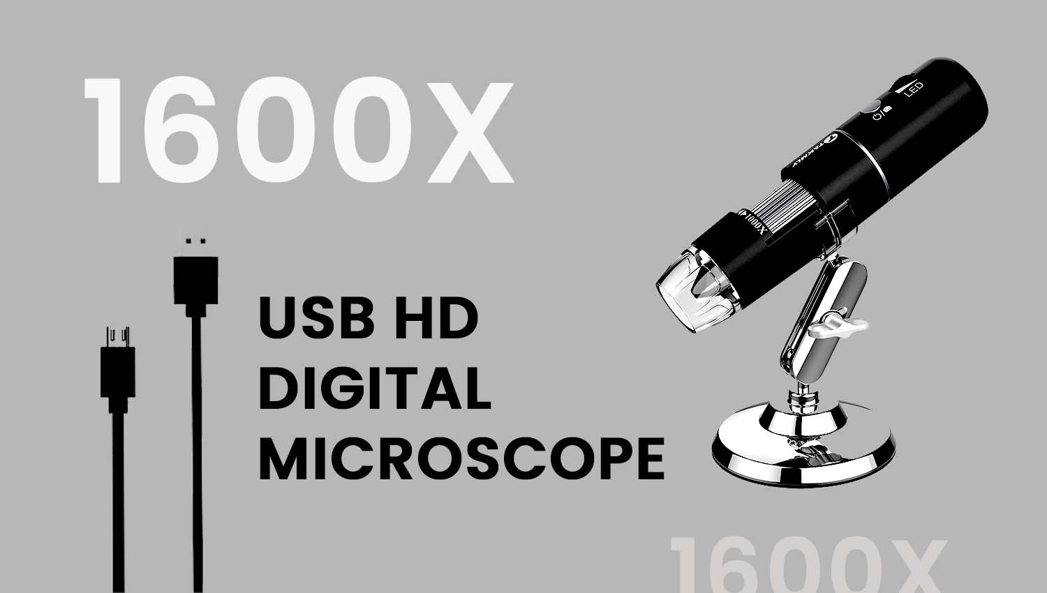front-banner-2 USB Digital Microscope 1600X Zoom with LED Light and Stand - Image 1